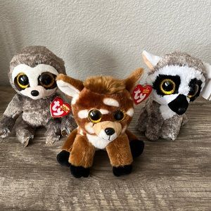 Ty Beanie Babies Dangler Sloth Buckley Deer Linus Raccoon